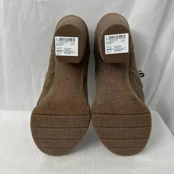 Clarks Carleta Lyon Ankle Boot Bootie Lace Up Women’s 12 Khaki Brown Suede - Picture 5 of 8